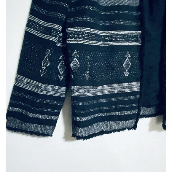 LOFT Blazer Womens Medium Open Front Southwestern Fringe Cotton Navy Blue Boho - Picture 3 of 7